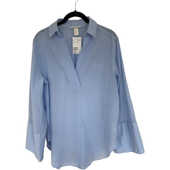 H&M Blouse in woven cotton fabric wide sleeves Collar wrapover V-Neck Size 8 - Picture 8 of 16
